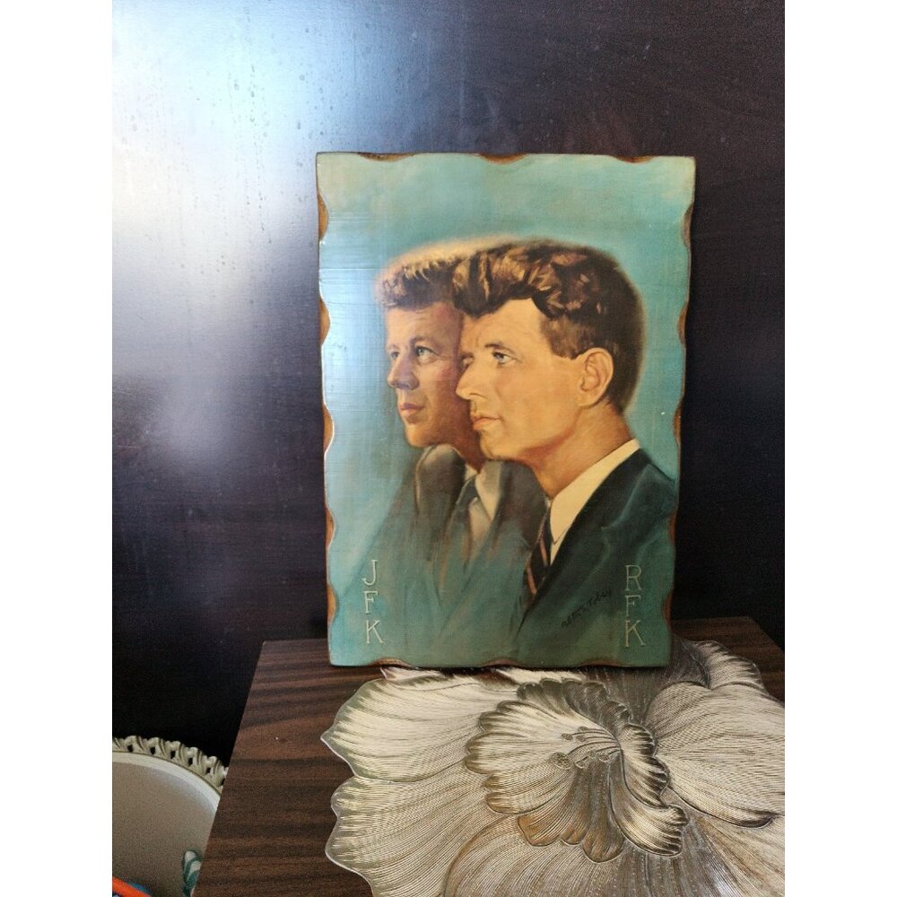 Vintage JFK & RFK Picture "Brothers United" Alton S. Tobey Lithograph on Wood